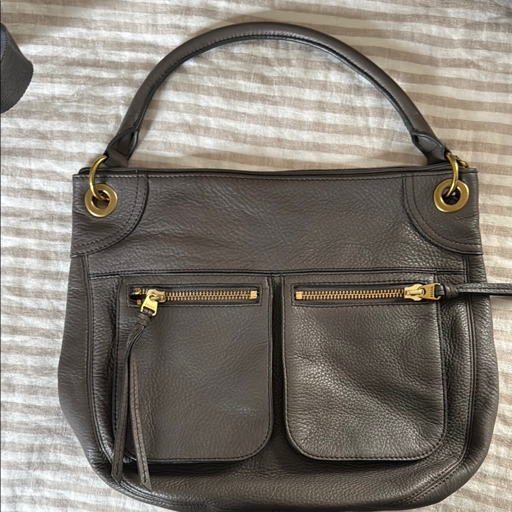 Fossil Gray leather shoulder bag